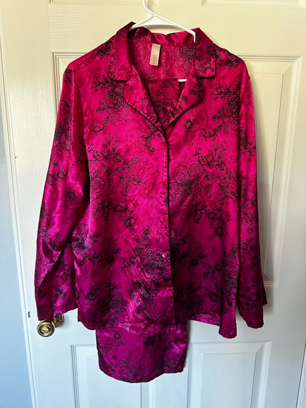 LG 12-14 Fuchsia Floral Satin Sleep - Women DEEP PINK & NAVY